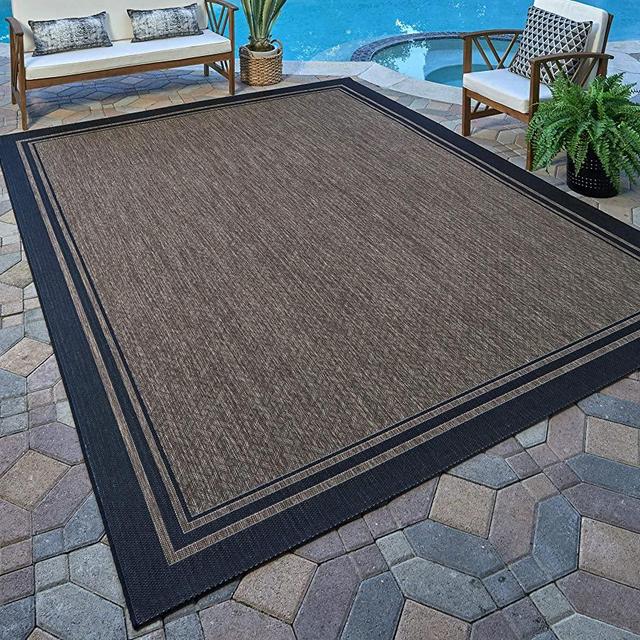Gertmenian 21490 Coastal Tropical Carpet Outdoor Patio Rug, 5x7 Standard, Nut Brown Black Border