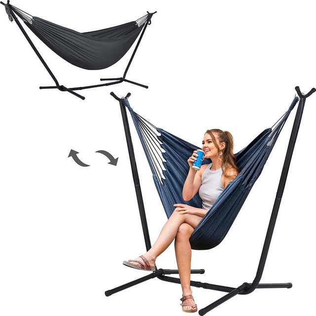 SUNCREAT 2-in-1 Convertible Hanging Chair with Stand, Space Saving Hammock Chair with Stand, Patent Pending, Dark Gray