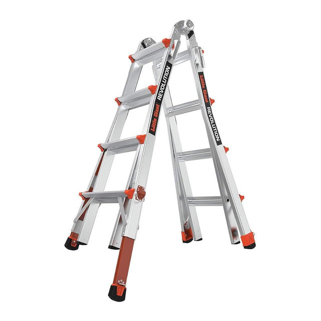 Little Giant Ladders, Revolution with Ratchet Levelers, M17, 17 ft, Multi-Position Ladder,Ratchet™ leg levelers, Aluminum, Type 1A, 300 lbs weight rating (12017-801)