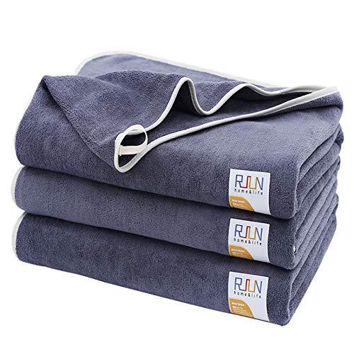 RJUN Microfiber Bath Towels 3 Packs(27" x 55"), Soft, Super Absorbent & Fast Drying, Lint Free, Fade Resistant, Multipurpose Use for Sports, Travel, Fitness, Yoga (3 Pack-Grey)