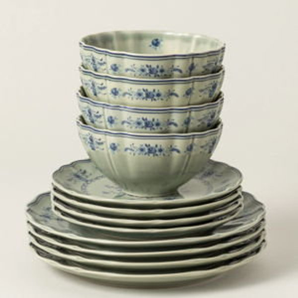 Costa Nova Vila Collection 12-Piece Dinnerware Set - Olive-Blue