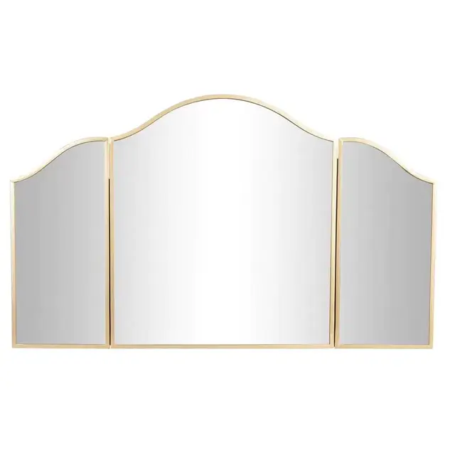 Large Gold Metal Arched Trifold Mirror, 53" X 31"