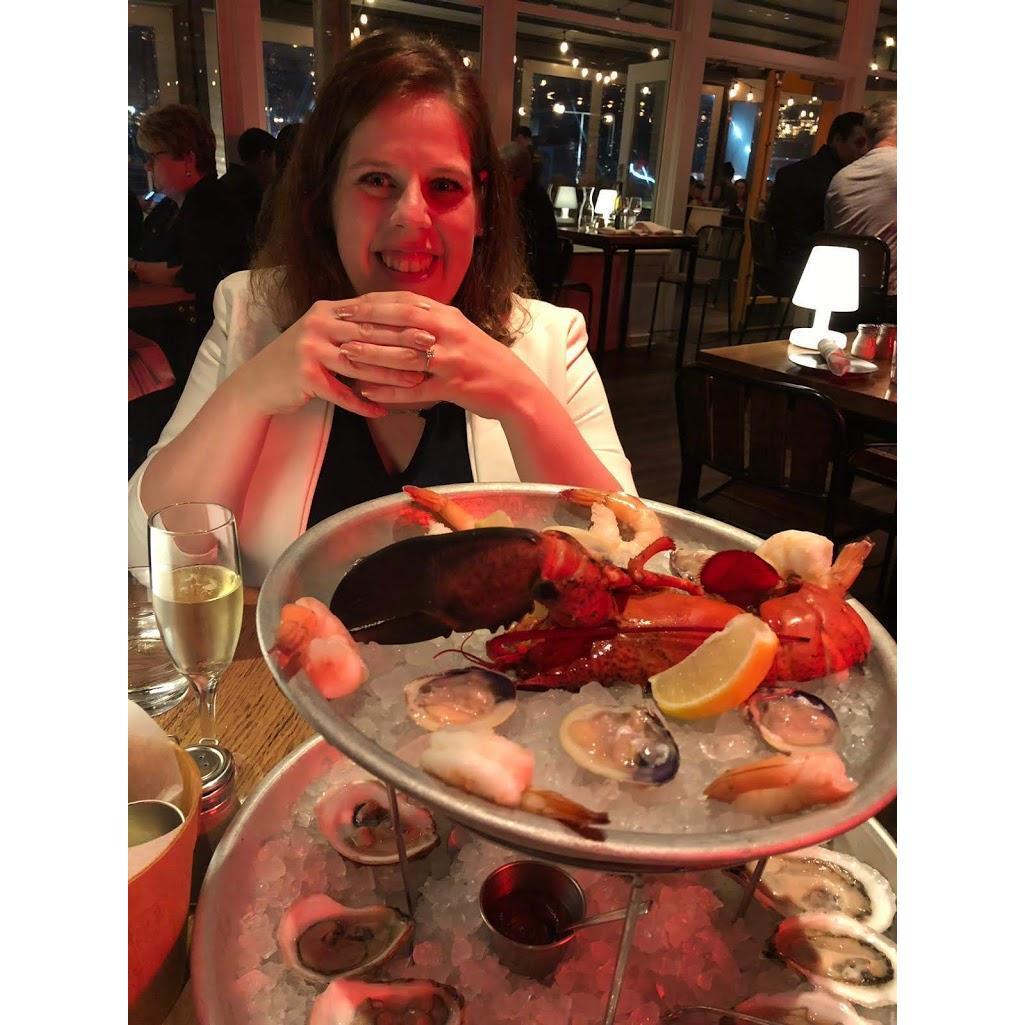 We celebrated our engagement with seafood and champagne!