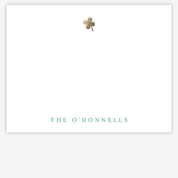 Lucky Four Foil-Pressed Personalized Stationery - Clover & Gold