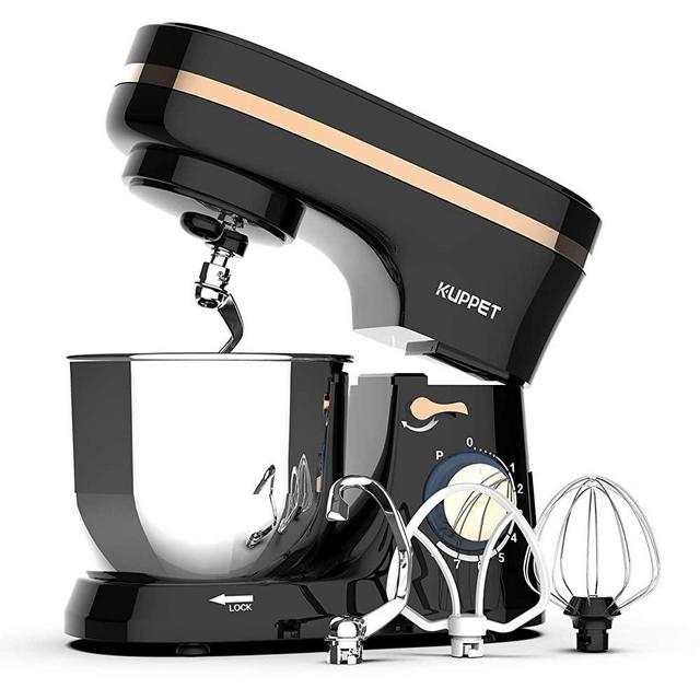 Kuppet Stand Mixers, 380W, 8-Speed Tilt-Head Electiric Food Stand Mixer with Dough Hook, Wire Whip & Beater, Pouring Shield, 4.7QT Stainless Steel Bowl. (Black)