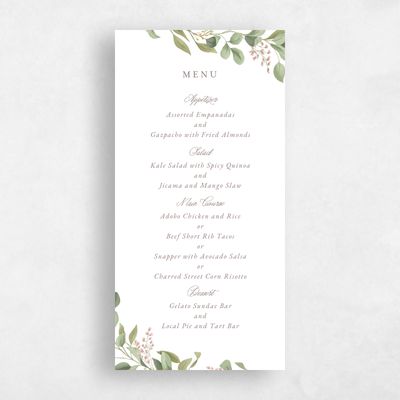 White Greenery Wedding Menu - Orphne
