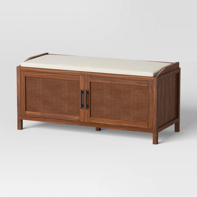Warwick Storage Entryway Bench with Woven Doors Brown - Threshold™