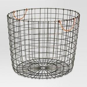 Extra Large Round Wire Decorative Storage Bin - Antique Pewter with Copper Handle - Threshold™
