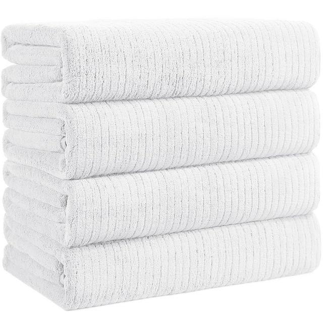 Lunoku Bath Towels Set of 4 Extra Large 35 x 70 Inches,Luxury Thick High Absorbent and Quick Dry Bath Sheet,Ultra Soft Microfiber,Bathroom,Beach,Yoga,Sport,SPA,Fitness (White)