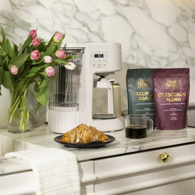 Thyme & Table 12-Cup Programmable Drip Coffee Maker with 60oz Water Reservoir, 4 Brew Modes, and Warming Plate, Sand White