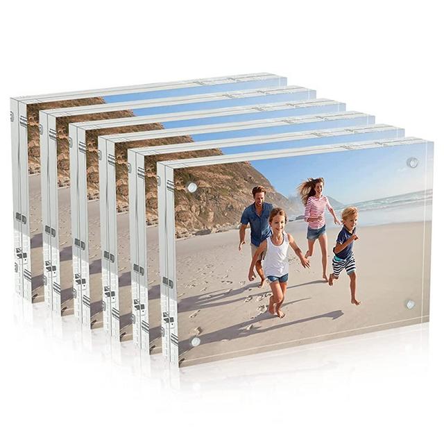 AITEE 4x6 Acrylic Picture Frames 6 Pack, 20% Thicker Block, Clear Picture Frames Freestanding Double Sided Magnetic Acrylic Lucite Frameless Transparent Square Frame Gift for Desktop Display