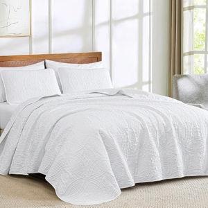 Chezmoi Collection Austin 3-piece Oversized Bedspread Coverlet Set (Queen, White) | Oversized, Lightweight, Fade Resistant