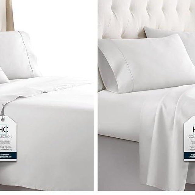 HC COLLECTION Bed Sheets Set, Hotel Luxury Platinum Collection 1800 Series Bedding Set, Deep Pockets, Wrinkle & Fade Resistant, Hypoallergenic Sheet & Pillow Case Set (Queen, White) (Pack of 2)