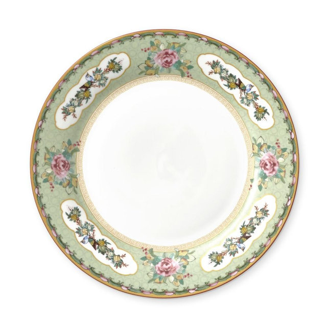 Famille Rose Dinner Plate, Each, Green Rim