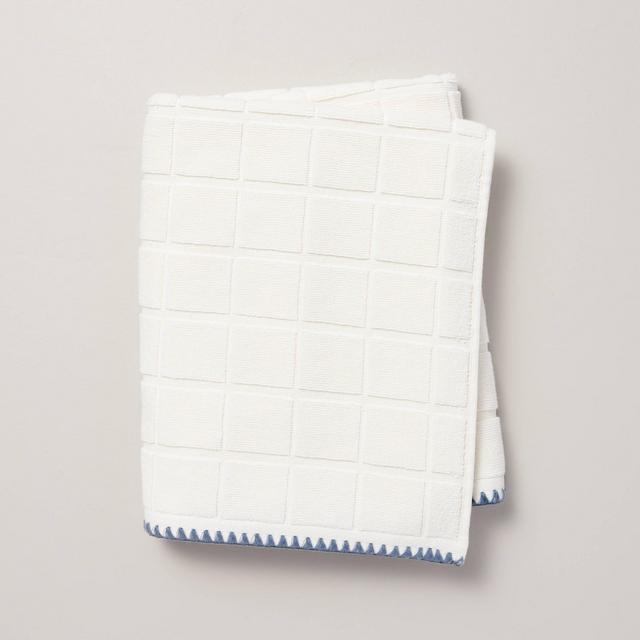Grid Weave Terry Bath Towel Cream/Blue - Hearth & Hand™ with Magnolia