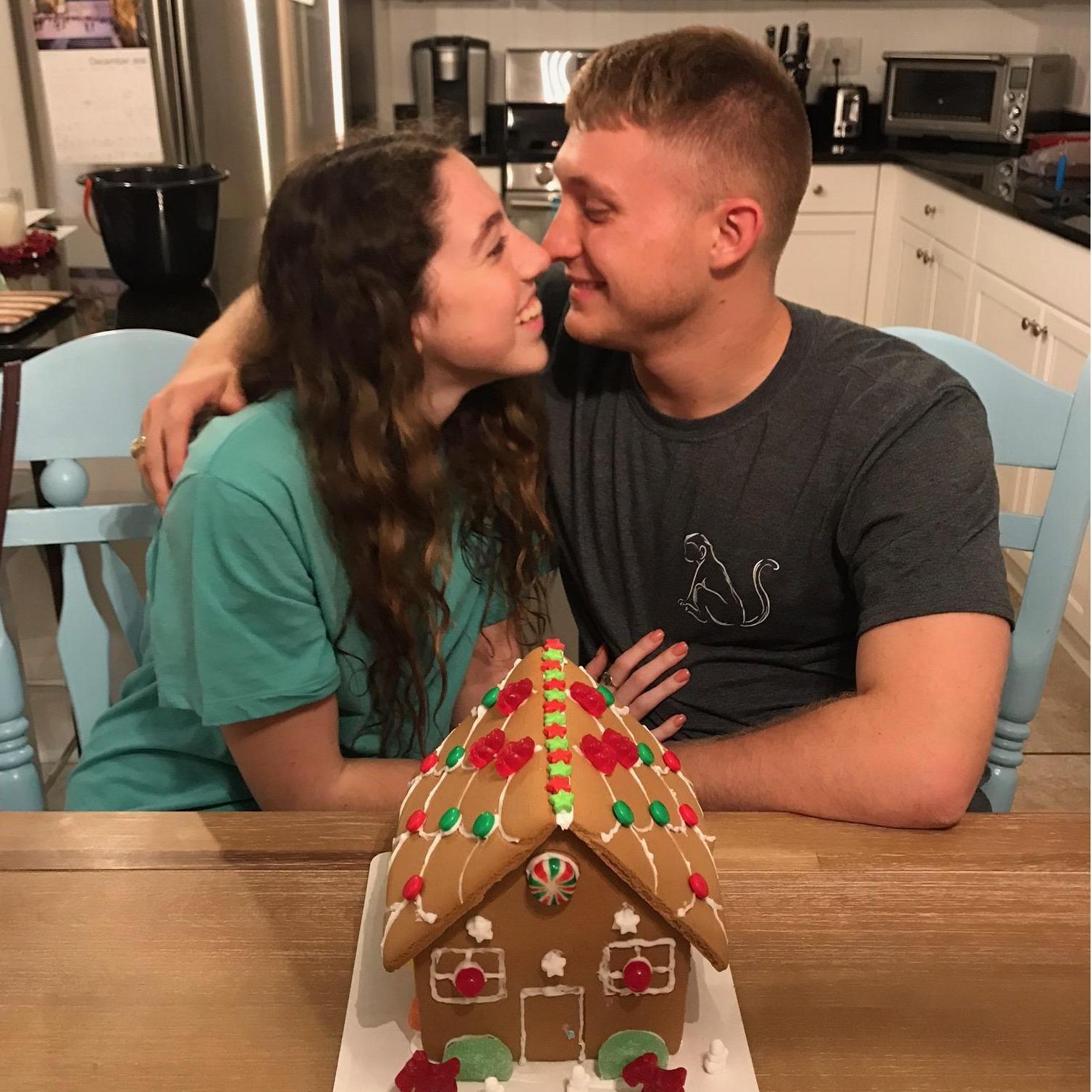 Building our first gingerbread house together, Christmas 2018