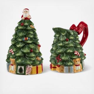 Christmas Tree Figural Creamer & Sugar Bowl Set
