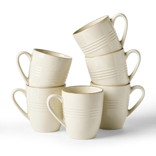 famiware Jupiter Coffee Mugs Set of 6, 14 OZ Coffee Mug, Microwave and Dishwasher Safe, Coffee Cups with Handle for Coffee, Tea, Cocoa, Milk, Vanilla White