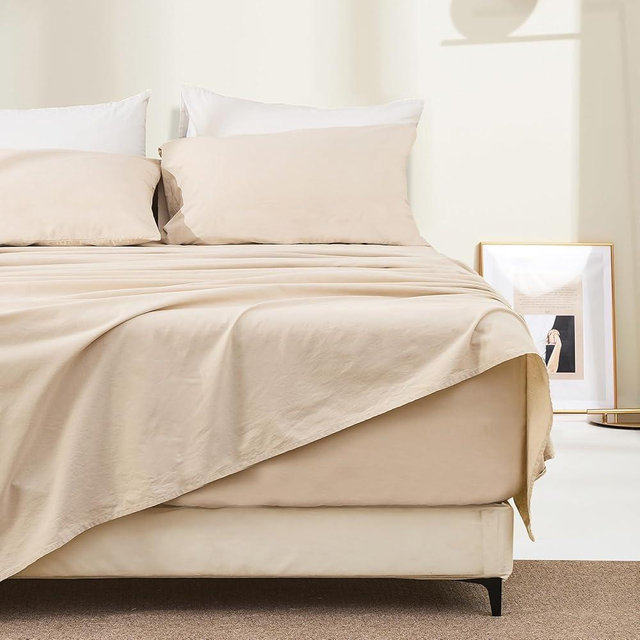 Bedlifes 100% Linen Bed Sheets King Size 4-Piece Set - 18-24＂ Extra Deep Pockets, Stone-Washed Ultra Soft, Oeko-TEX Certified & Breathable for Ultimate Comfort(Linen)