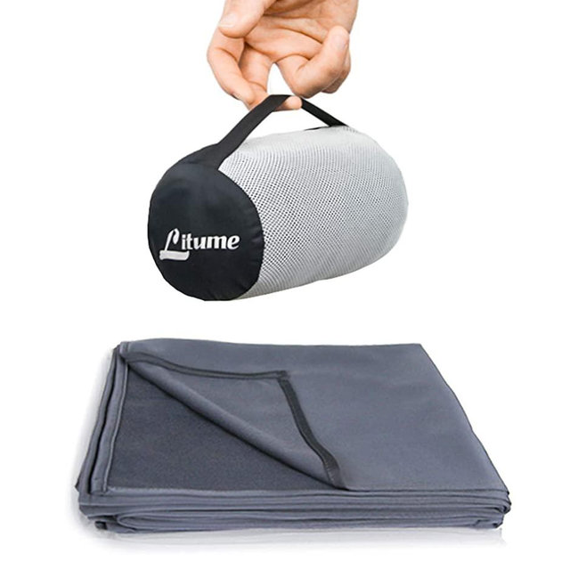 Litume Travel Blanket Lightweight and Breathable, 67 x 48 Soft Airplane Blanket for Travelers, Foldable Camping Sheet with Stuff Sack for Train, Camp, Traveling (E650, E651)