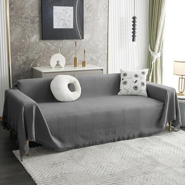 MYSKY HOME Sofa Covers Couch Covers for 2 Cushion Couch Sofa Slipcovers Geometrical Sofa Covers for Living Room Sectional Sofa Covers for Dogs (X-Large, 71" x 118", Grey)