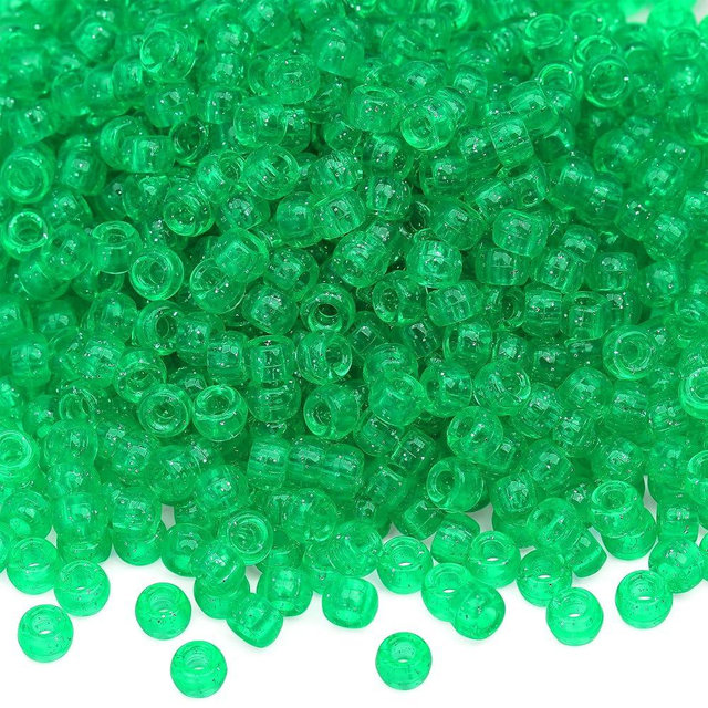 Auvoau 1000Pcs Pony Beads Bracelet 9mm Green Glitter Plastic Barrel Pony Beads for Necklace,Hair Beads for Braids,Key Chain,Jewelry Making (Green Glitter)