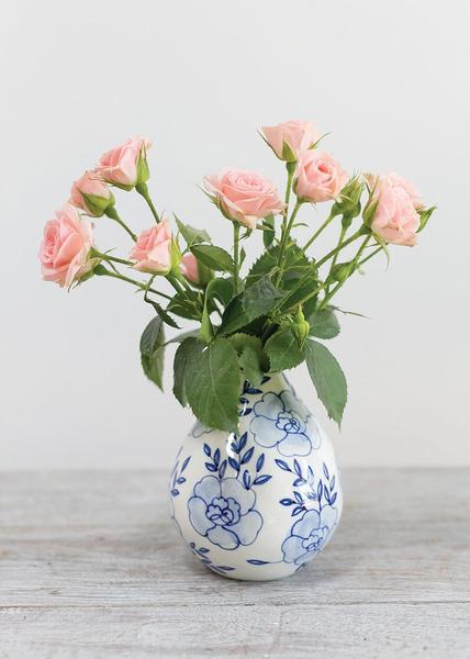 Blue & White Eleanor Porcelain Ceramic Bud Vase - 4.5" Tall x 4" Wide