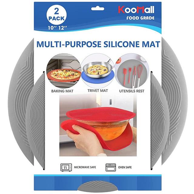 KooMall 12 10 Inch Multi-use Microwave Mat, Trivet, Pot Holders, Drying, Baking, Place Mat, Utensils Rest, Silicone Cover Pad for Hot Pots Pans Bowls Plates Dishes Kitchen Counter, Heat Resistant,Gray