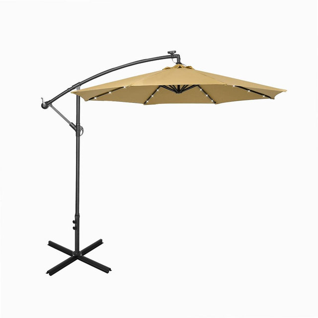 WestinTrends 10 Ft Outdoor Patio Solar LED Cantilever Umbrella, Beige
