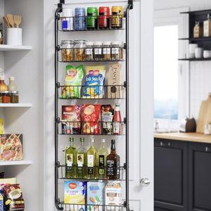 Over the Door Pantry Organizer, 6-Tier Metal Pantry Door Organization and Storage, Hanging Kitchen Basket Spice Rack Seasoning Shelves, Cabinet Door Organizer for Easy Install,D5xW18xH50inch
