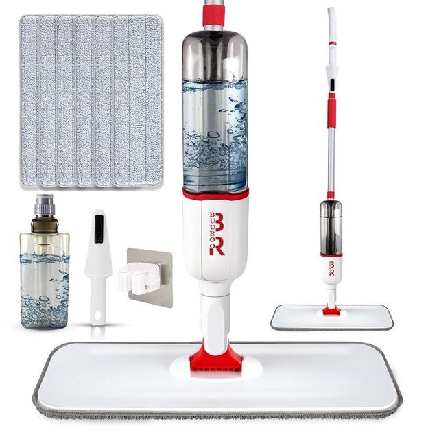 Microfiber Spray Mop for Floor Cleaning Dry Wet Dust Mop for Kitchen Wood Floor Hardwood Laminate Ceramic Tiles 360 Degree Mop Set with 6 Mop Heads Replacement 1 Scraper 1 Mop Holder 1 Bottle