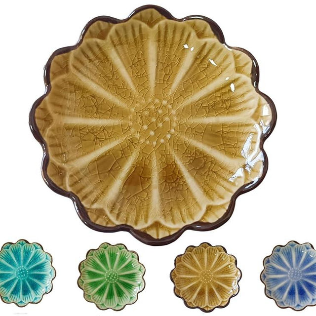 Ceramic Spoon Rest for Stove Top, Flower Cute Spoon Rest for Kitchen Counter, Cooking Spoon Holder for Kitchen Counter, Utensil Rest for Spoon Spatula Ladle or Tong, 1 PCS (Ice Cracks, Fall yellow)
