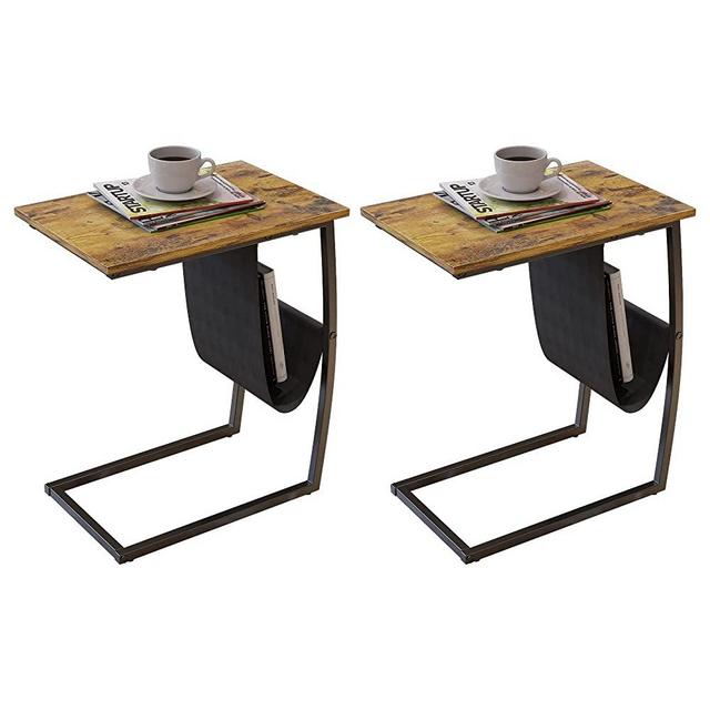 Bonzy Home Snack Side Table with Storage C Shaped End Table for Sofa Couch,Living Room,Bedroom & Small Spaces (2 Pack)