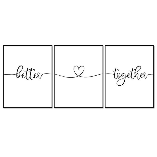 Better Together Heart Wall Decor Above Bed Wall Art Minimalist Prints Bedroom Prints Bedroom Poster, Set of 3 Prints, 11x14inch Unframed