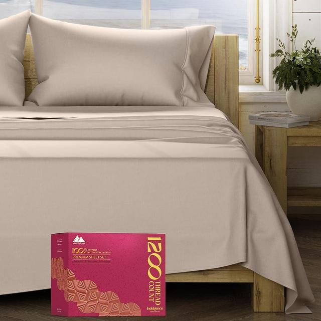 Mayfair Linen 100% Egyptian Cotton Sheets Queen Size - 1200 Thread Count 4 PC Queen Sheet Set Egyptian Cotton, Sateen Luxury Sheet, High Thread Count Sheets, 17" Deep Pocket - Taupe