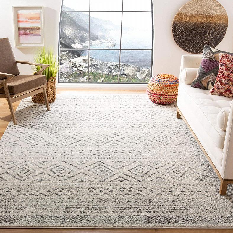 Safavieh Tulum Collection TUL267A Boho Moroccan Distressed Area Rug, 8' x 10', Ivory/Grey