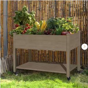 Brown Cedar Raised Garden Bed (32x22x47) with Lockable Wheels and Liner