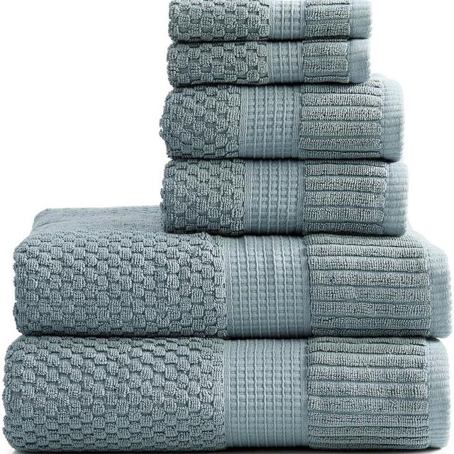 NY Loft 100% Cotton Towel Set 6 Piece | Super Soft & Absorbent Quick-Dry 2 Bath Towels 2 Hand Towels & 2 Washcloths | Textured and Durable Cotton | Premium Thick Towels | 6 Piece Set, Stormy Sea