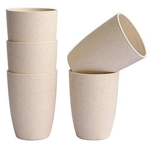 Wheat Straw Plastic Coffee Cups / Mugs with Handles (Sets for 4) -  Unbreakable / Nonbreakable, Lightweight-Kids,Toddlers,Adults & Elderly 