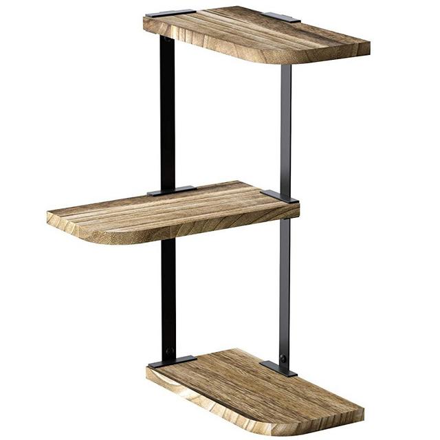 Love-KANKEI Corner Shelf Wall Mount of 3 Tier Rustic Wood Floating Shelves for Bedroom Living Room Bathroom Kitchen Office and More Carbonized Black