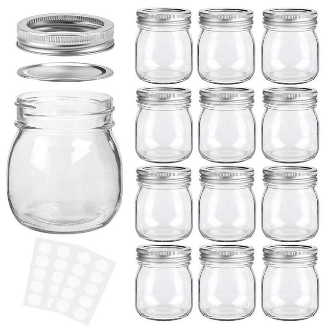 KAMOTA Mason Jars 10 oz With Regular Lids and Bands, Ideal for Jam, Honey, Wedding Favors, Shower Favors, Baby Foods, DIY Magnetic Spice Jars, 12 PACK, 20 Whiteboard Labels Included
