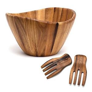 Lipper International Acacia Wave Bowl With Salad Hands