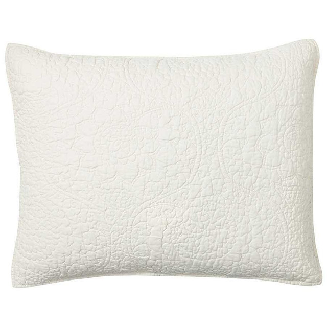 Classic Ivory Belgian Flax Linen Floral Stitch Standard Shams, Set of 2