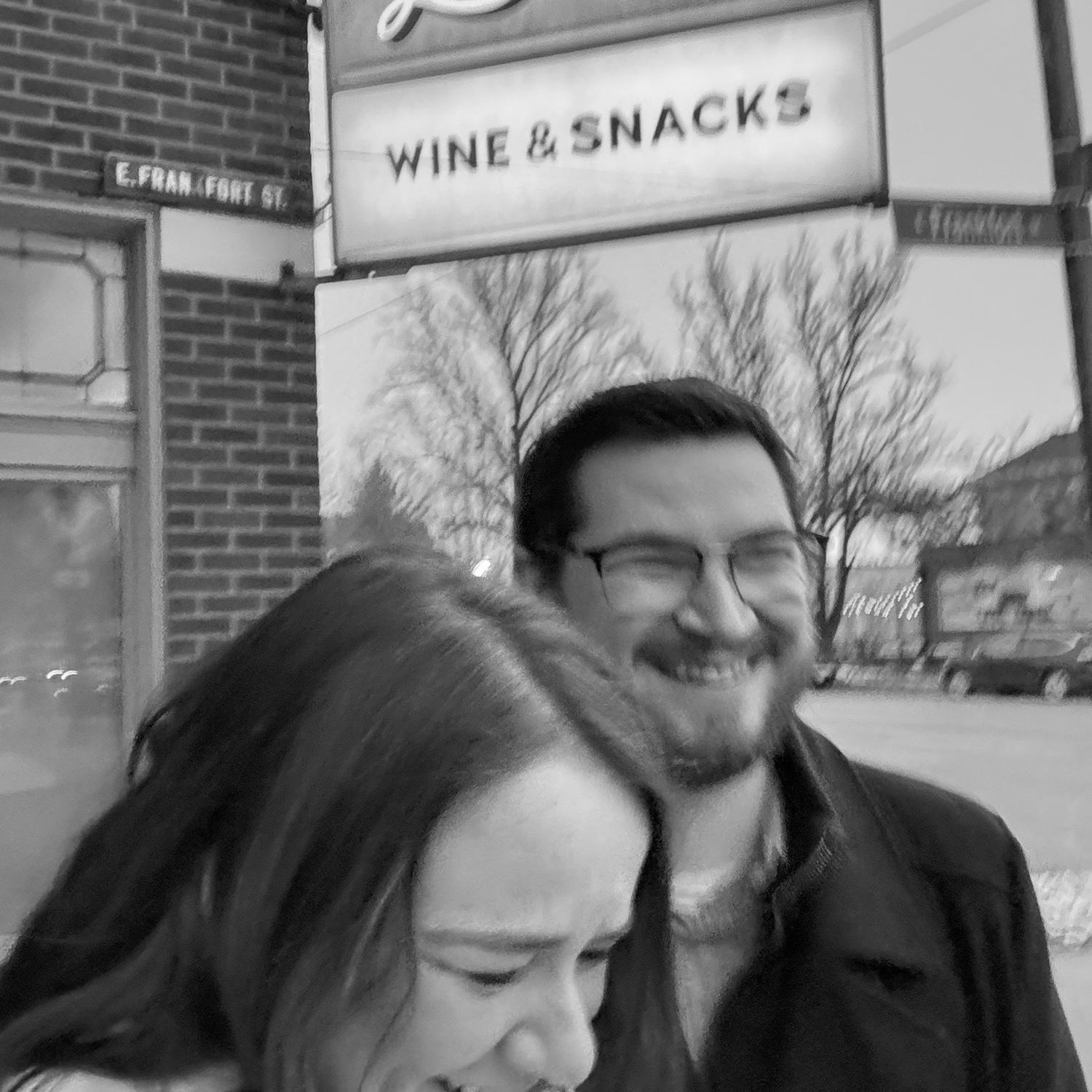 In front of Law Bird where Millie and Dave had their first date.