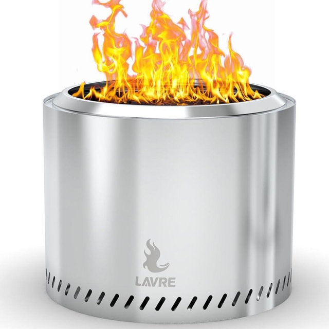 OutVue 19.5 inch Stainless Steel Smokeless Fire Pit, Outdoor Smokeless Firepit, Wood Burning Fire Pits for Camping, Bonfire, Low Smoke Firepit for Outside (19.5 inch)