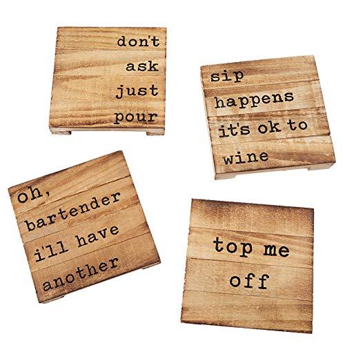 Mud Pie Reserve Planked Pine Wood Coaster Set of 4