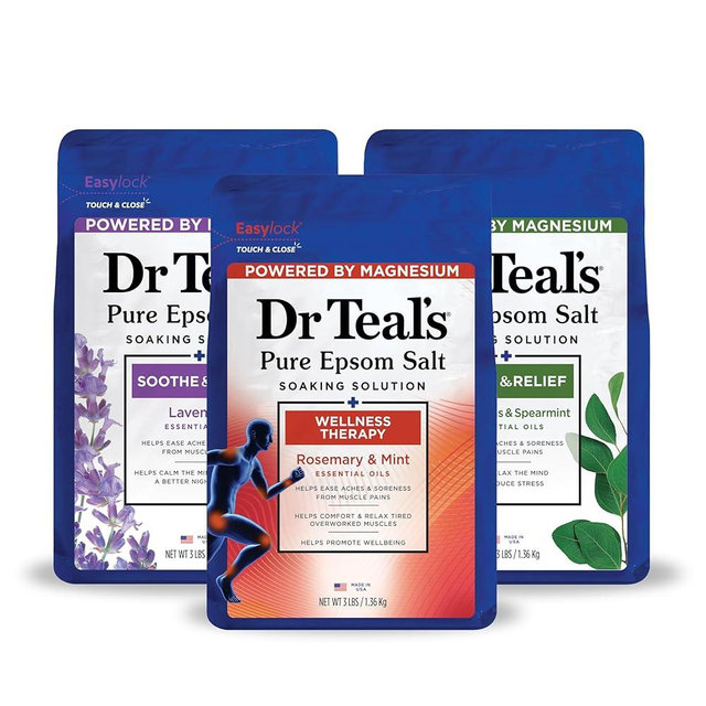 Dr Teal's Pure Epsom Salt Lavender, Eucalyptus & Wellness Trio, 3 Count - 9lbs Total