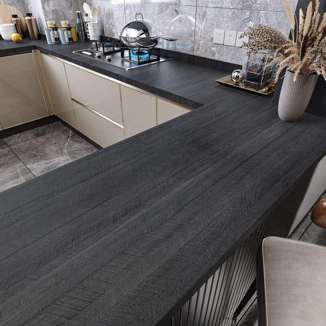 WESTICK Large Wood Grain Wallpaper Peel and Stick Modern Countertops Waterproof Wood Contact Paper Self Adhesive Black Wallpaper Repvable Kitchen Wooden Film Wall Paper for Cabinets Furniture 24"x394"
