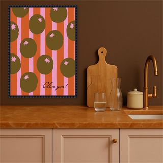 Olive You Pink Stripes Print Framed Canvas Wall Art