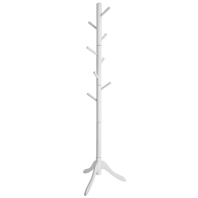 VASAGLE Coat Rack, Solid Wood Coat Stand, Free Standing Hall Coat Tree with 8 Hooks for Coats, Hats, Bags, Purses, for Entryway, Hallway, Rubberwood, White URCR01WT